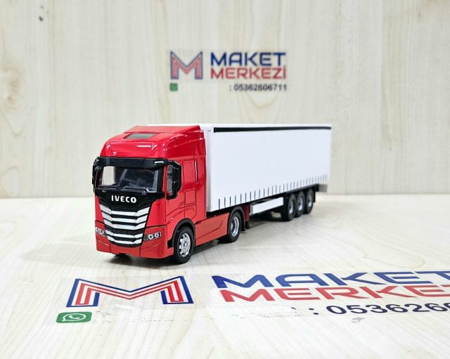 1/50 kırmızı IVECO S-WAY TENTE DORSELİ TIR MAKETİ