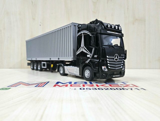 1/36 SİYAH MERCEDES ACTROS 1851 KONTEYNER DORSELİ TIR MAKETİ
