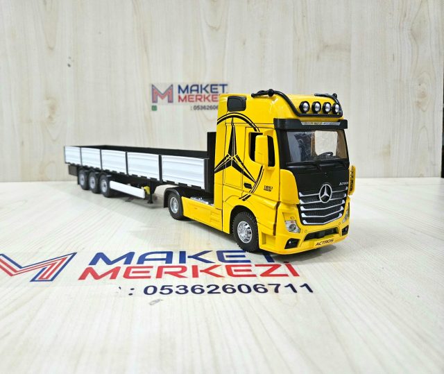 1/36 SARI MERCEDES ACTROS 1851 SAL DORSELİ TIR MAKETİ
