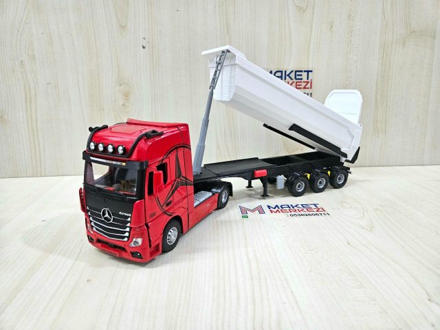 1/36 KIRMIZI MERCEDES ACTROS 1851 BEYAZ DAMPER DORSELİ TIR MAKETİ