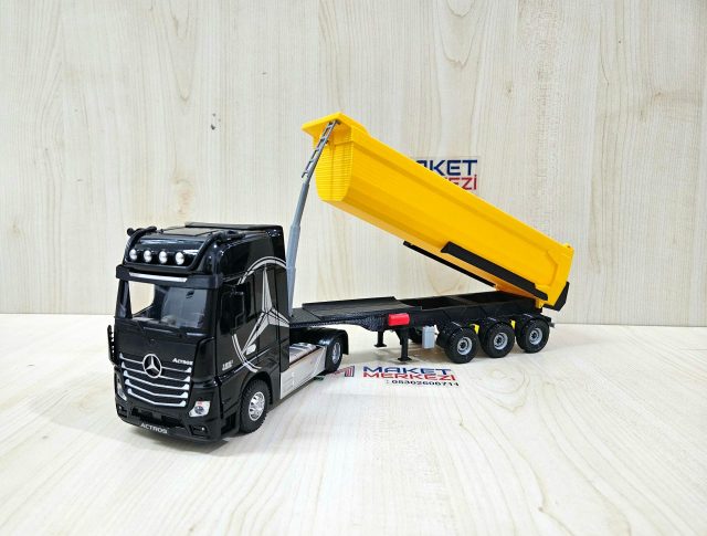 1/36 SİYAH MERCEDES ACTROS 1851 SARI DAMPER DORSELİ TIR MAKETİ