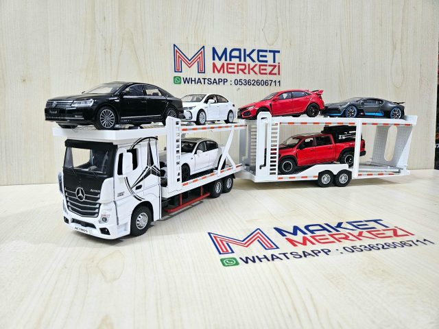 1/36 BEYAZ MERCEDES ACTROS 1851 OTOMOBİL TRANSPORTER MAKETİ