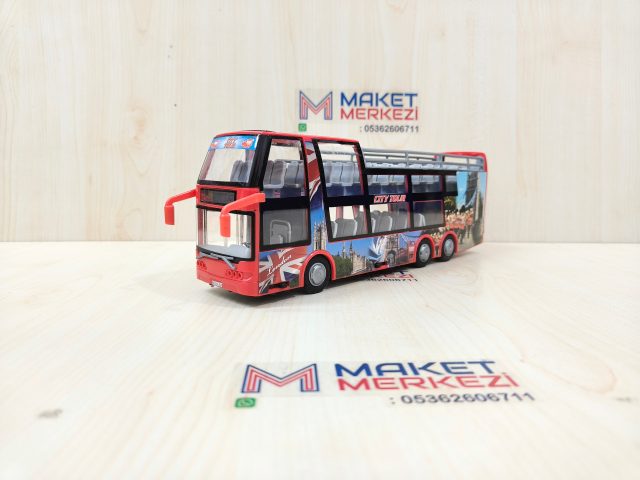 1/43 KIRMIZI ÇİFT KATLI ÜSTÜ AÇIK OTOBÜS MAKETİ
