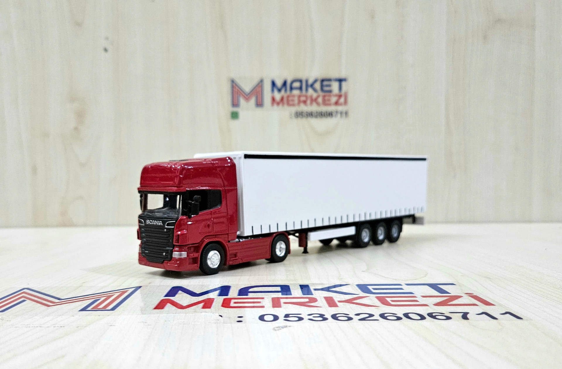 1/64 kırmızı SCANIA R730 TENTE DORSELİ TIR MAKETİ (25 cm boy)