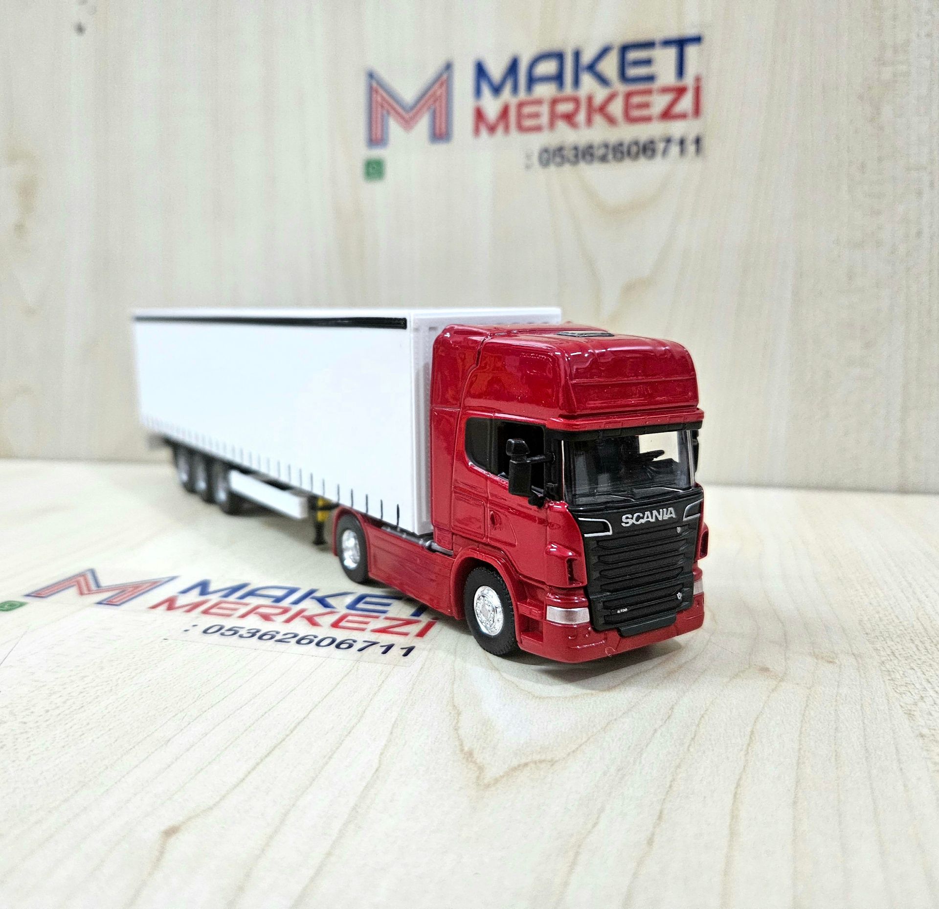 1/64 kırmızı SCANIA R730 TENTE DORSELİ TIR MAKETİ (25 cm boy)