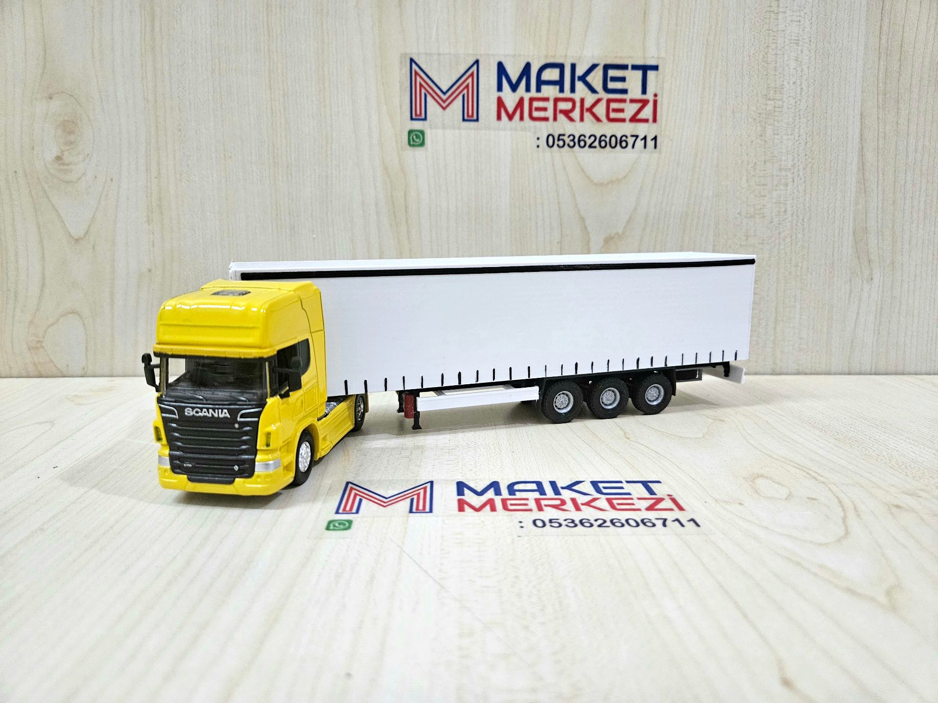 1/64 sarı SCANIA R730 TENTE DORSELİ TIR MAKETİ (25 cm boy)