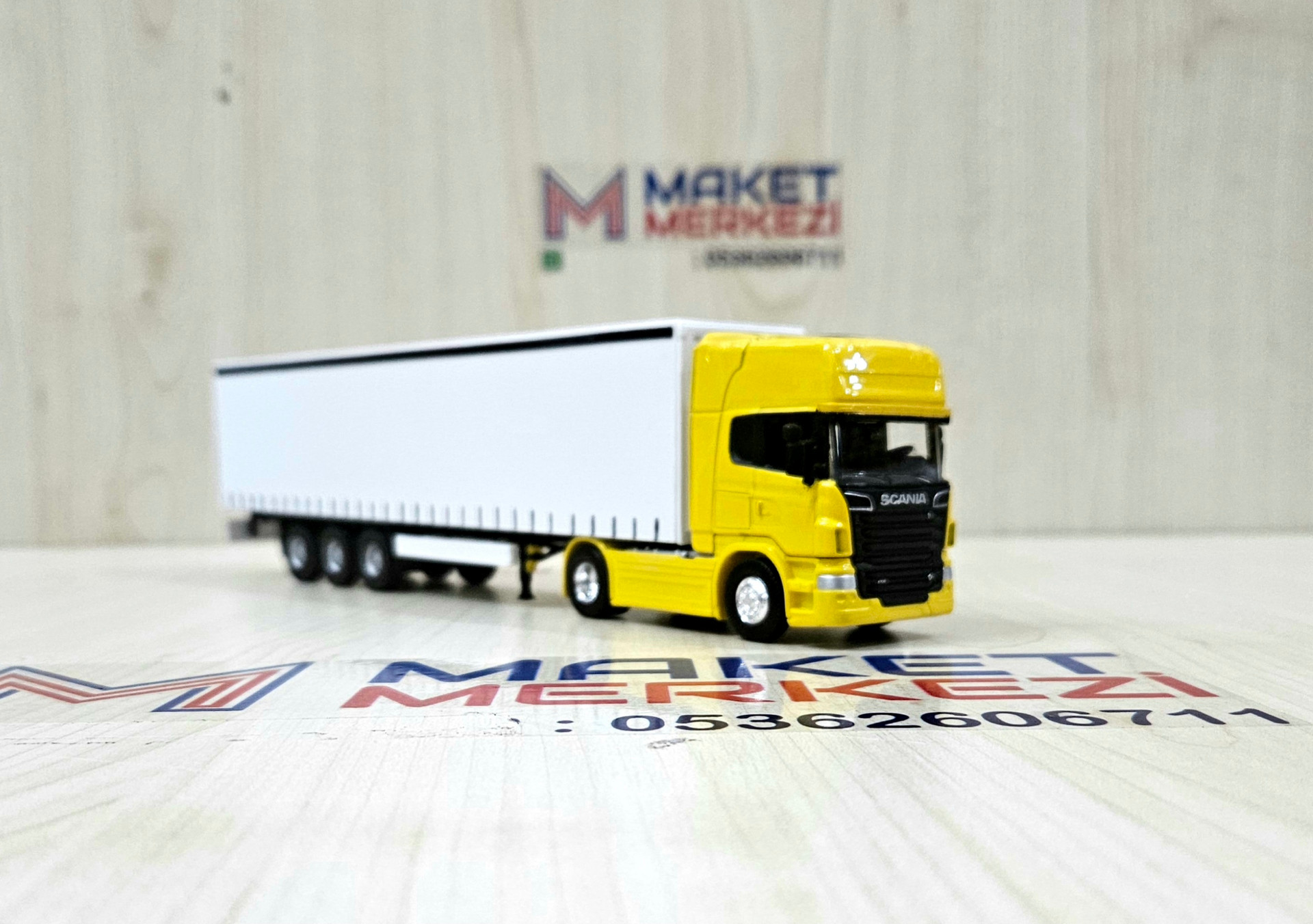 1/64 sarı SCANIA R730 TENTE DORSELİ TIR MAKETİ (25 cm boy)