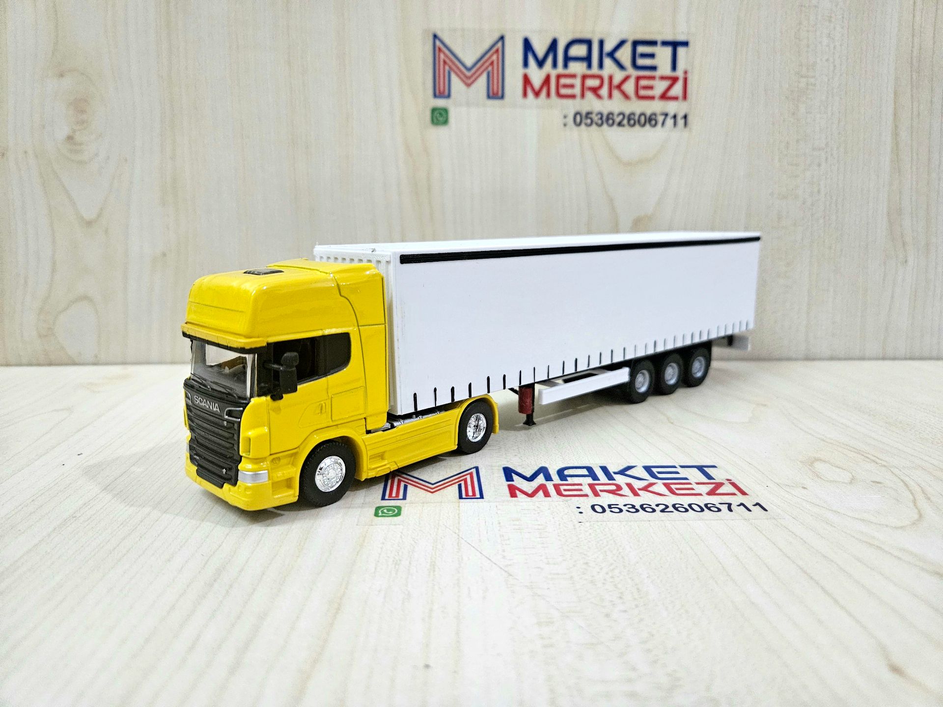 1/64 sarı SCANIA R730 TENTE DORSELİ TIR MAKETİ (25 cm boy)