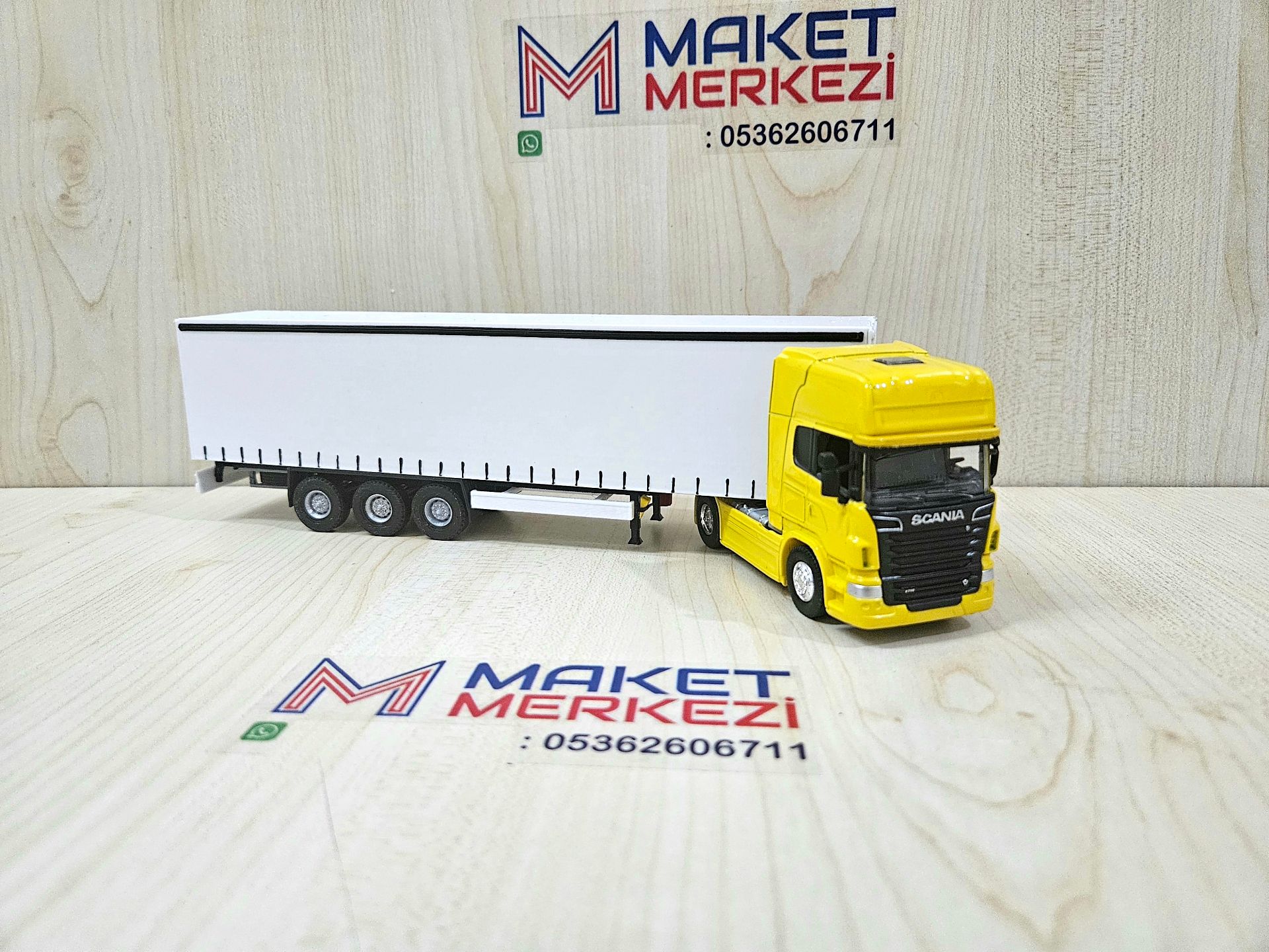 1/64 sarı SCANIA R730 TENTE DORSELİ TIR MAKETİ (25 cm boy)