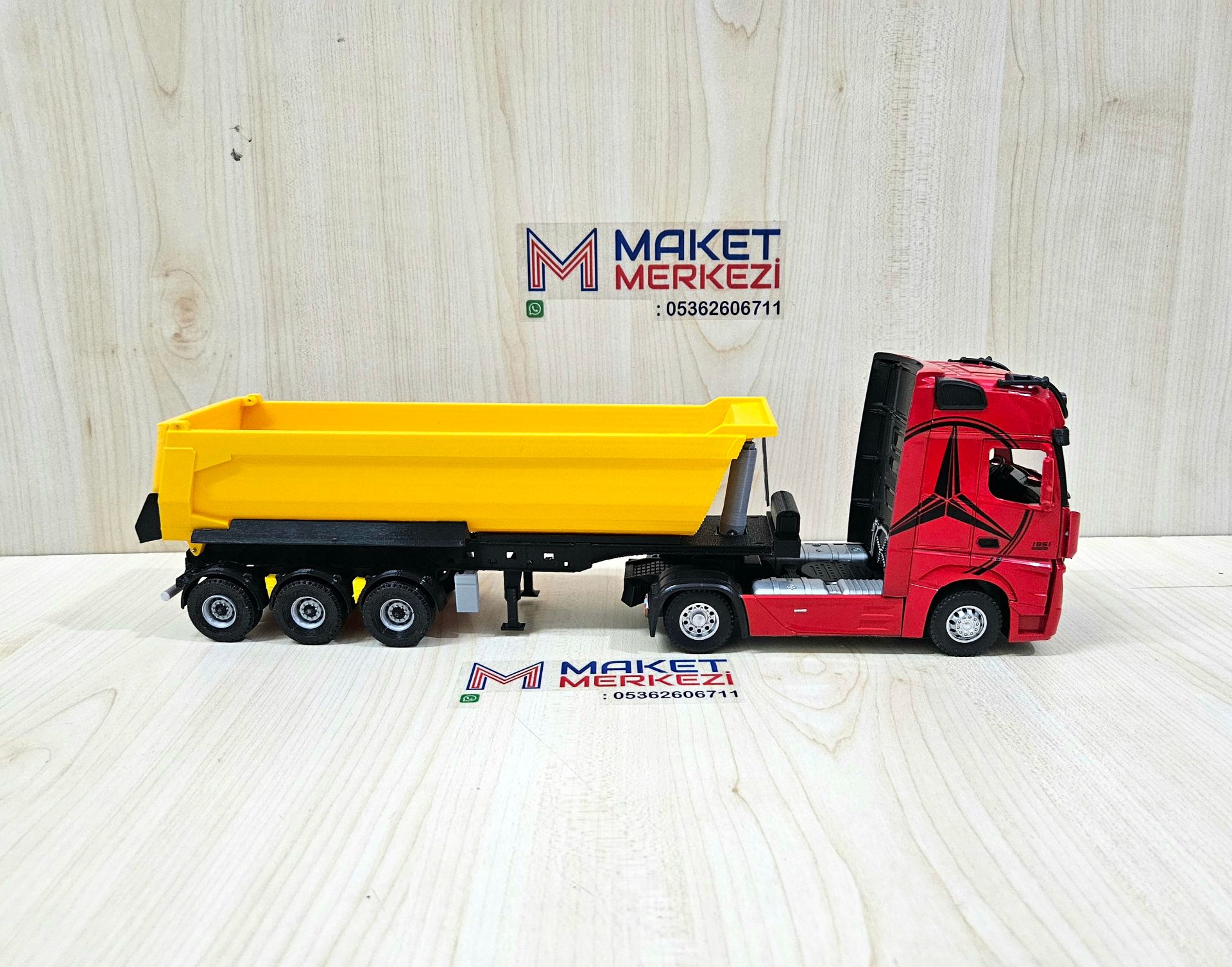 1/36 KIRMIZI MERCEDES ACTROS 1851 SARI DAMPER DORSELİ TIR MAKETİ
