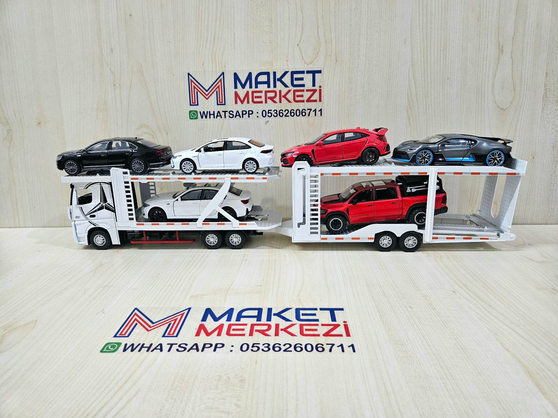 1/36 BEYAZ MERCEDES ACTROS 1851 OTOMOBİL TRANSPORTER MAKETİ