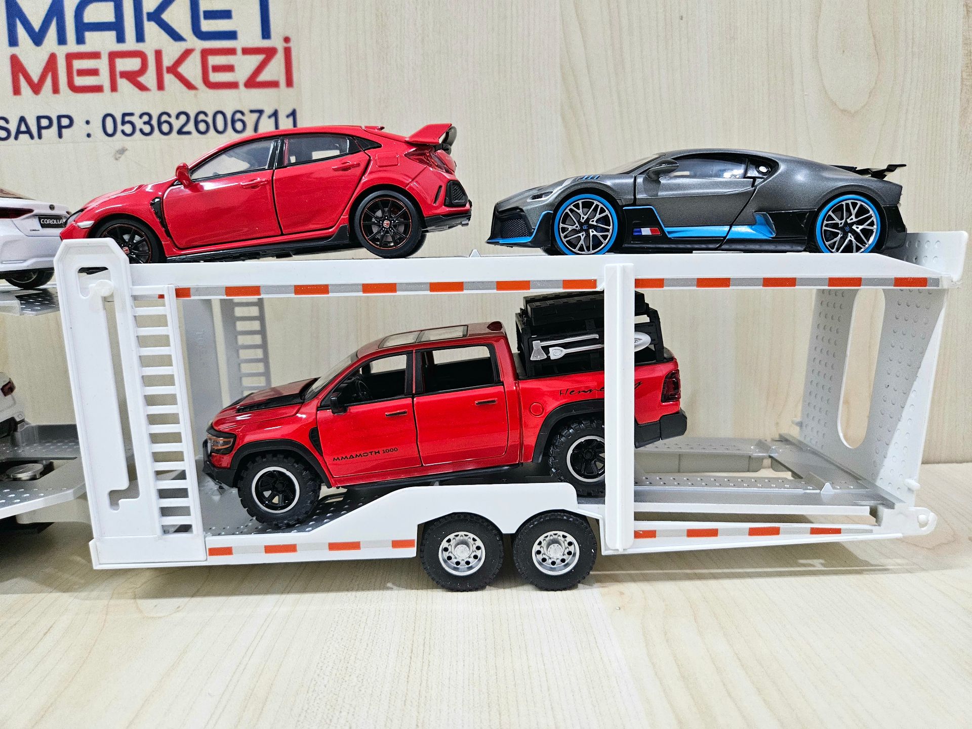 1/36 BEYAZ MERCEDES ACTROS 1851 OTOMOBİL TRANSPORTER MAKETİ